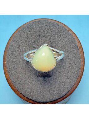 White Opal Cabochon Bezel Set Split Shoulder Ring Sterling Silver 925 Size 6.75